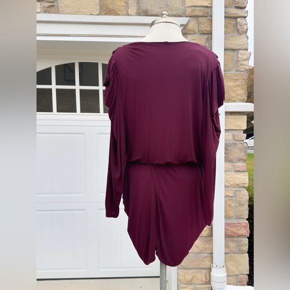 RILLER AND FOUNT BURGUNDY PLUM JERSEY LING SLEEVE RUCHED DRESS 3 LARGE - Picture 4 of 4